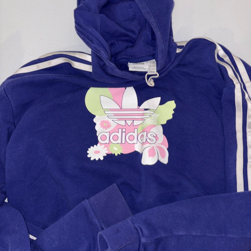 Adidas Blue Hoodie with Graphic Logo